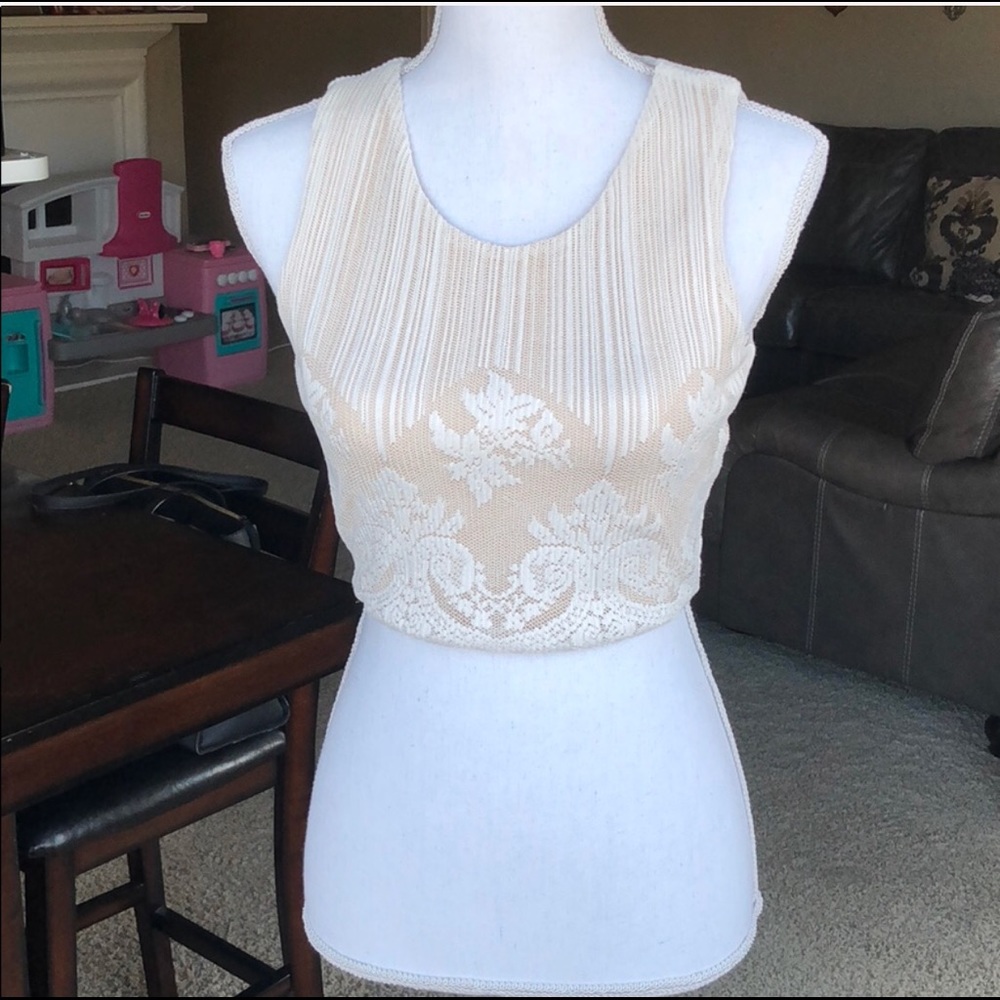 Lace Crop Top Cream & Tan Wedding - Picture 2 of 8